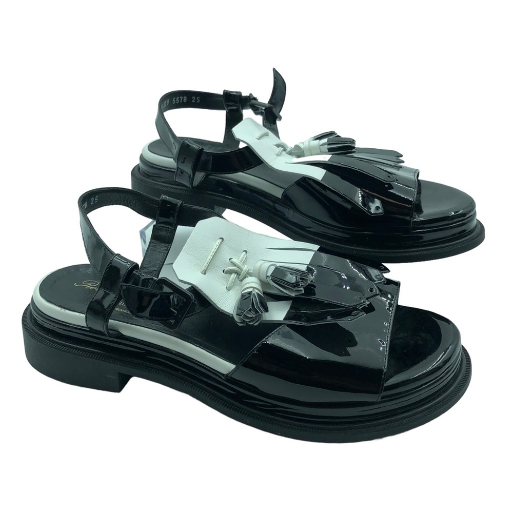 Robert Clergerie Womens Coco Fringe Tassel Sandal Size 8.5 Kiltie Patent Leather